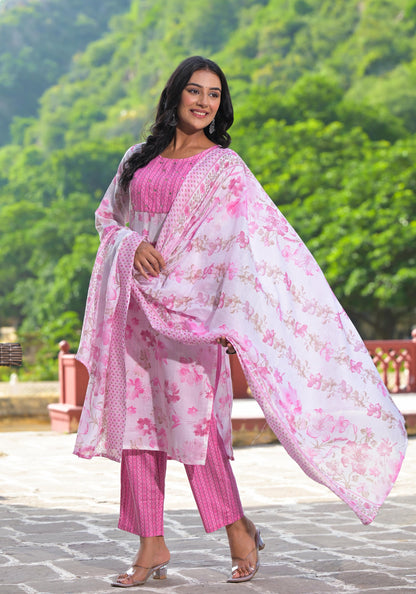 Juniper Women's Pink Pure Cotton Printed Kurta Set - Distacart