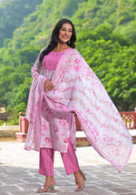 Thumbnail for Juniper Women's Pink Pure Cotton Printed Kurta Set - Distacart
