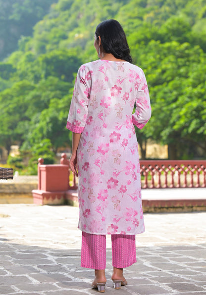 Juniper Women's Pink Pure Cotton Printed Kurta Set - Distacart