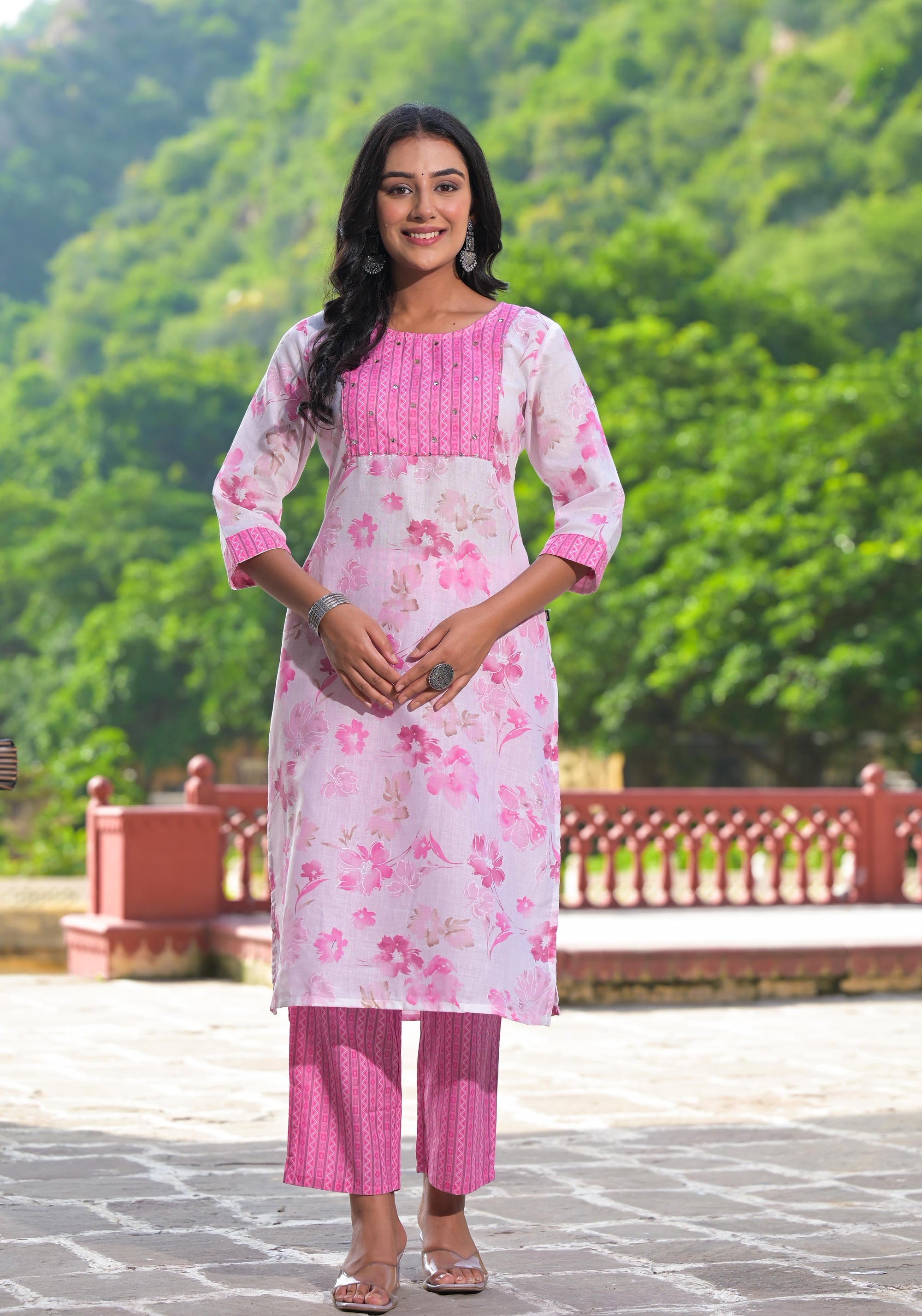 Juniper Women's Pink Pure Cotton Printed Kurta Set - Distacart