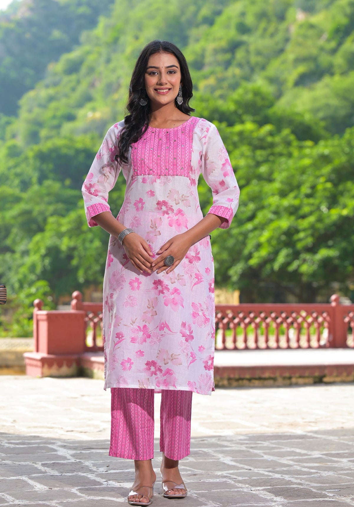 Juniper Women's Pink Pure Cotton Printed Kurta Set - Distacart