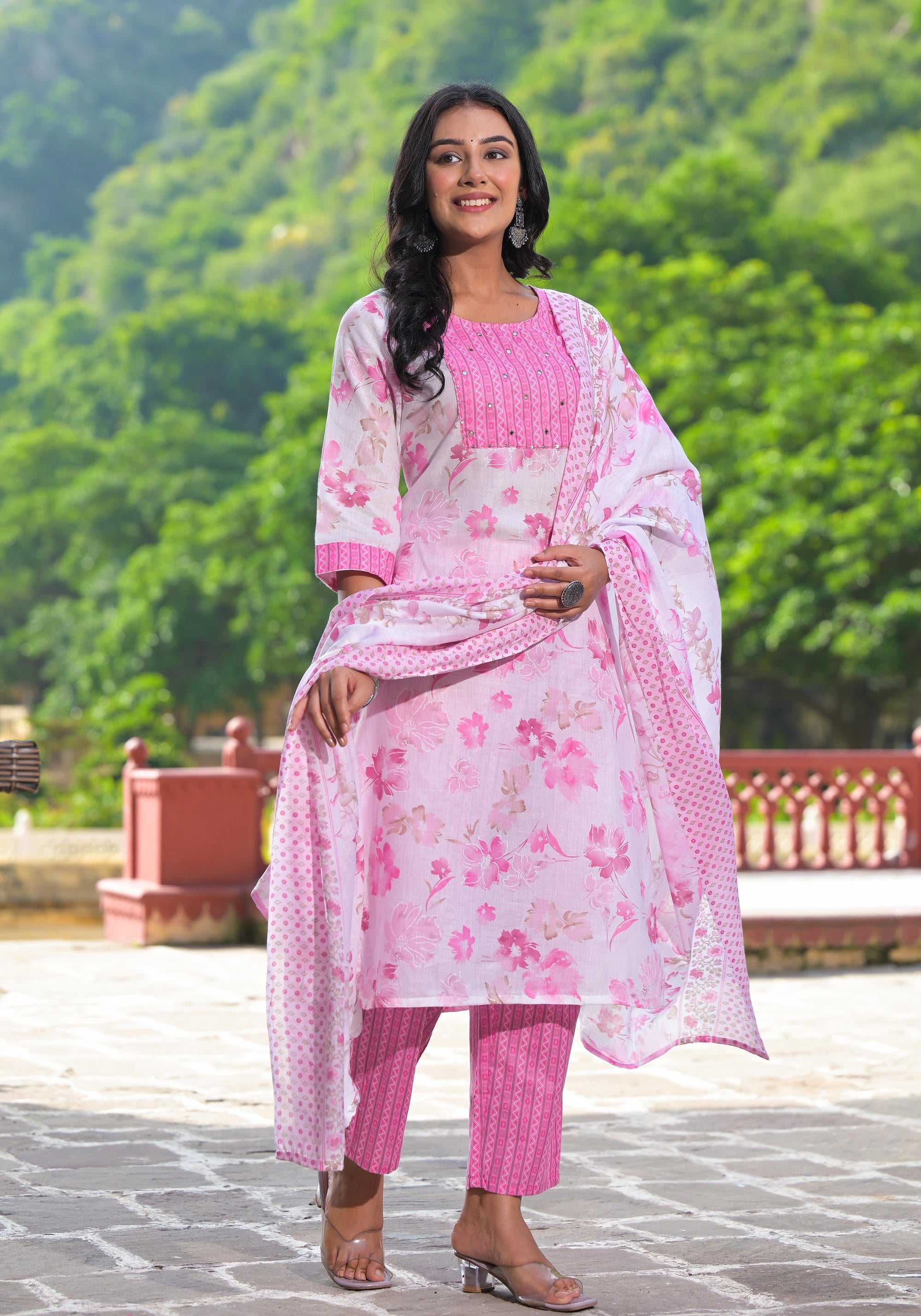 Juniper Women's Pink Pure Cotton Printed Kurta Set - Distacart