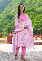 Thumbnail for Juniper Women's Pink Pure Cotton Printed Kurta Set - Distacart