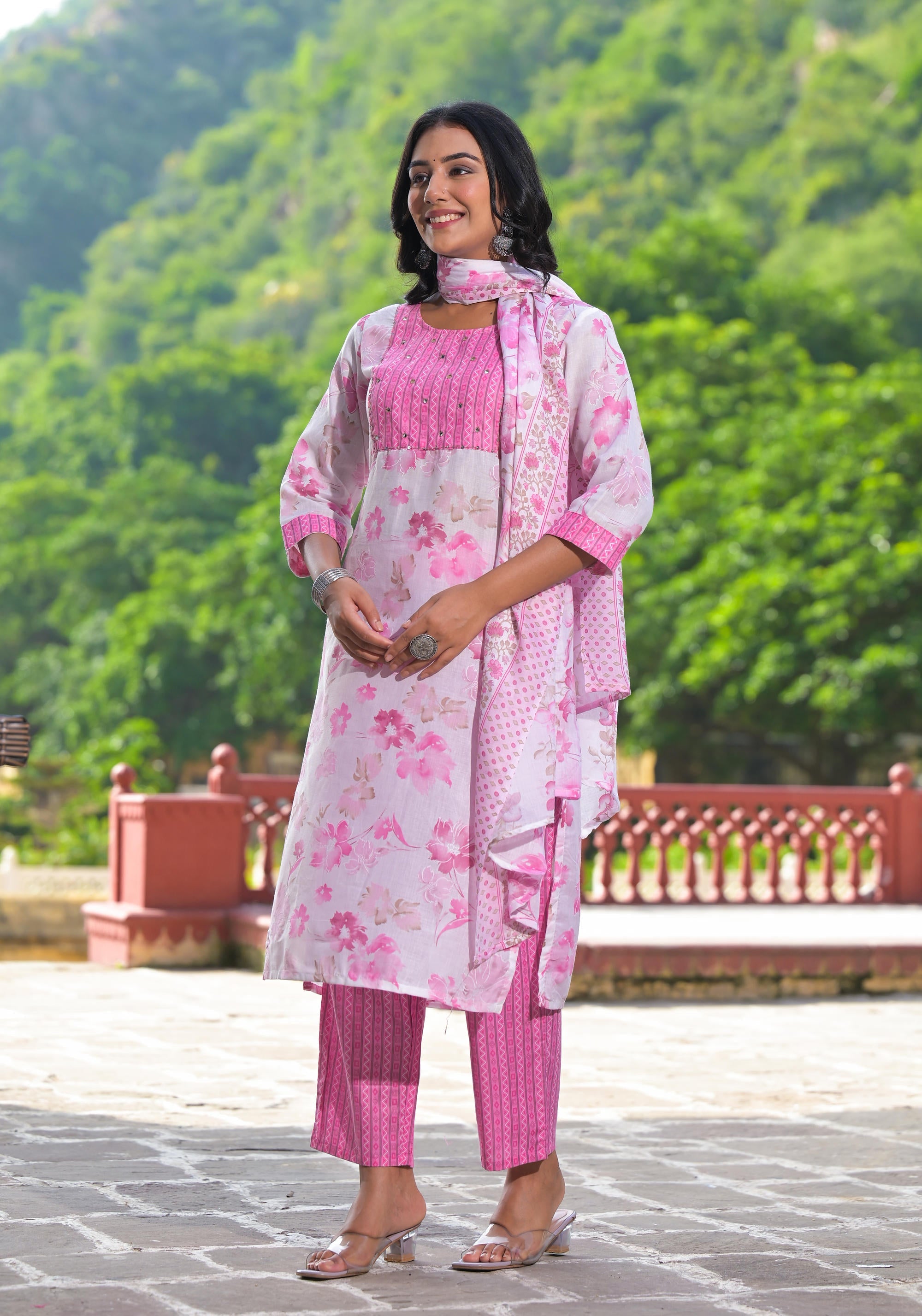 Juniper Women's Pink Pure Cotton Printed Kurta Set - Distacart