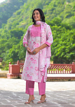 Thumbnail for Juniper Women's Pink Pure Cotton Printed Kurta Set - Distacart