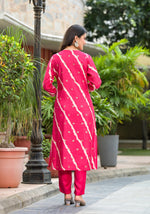 Thumbnail for Juniper Women's Pink Lehriya Printed Musline Kurta Set With Mirror Work & Sequins - Distacart
