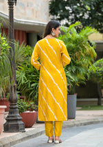 Thumbnail for Juniper Women's Yellow Lehriya Printed Musline Kurta Set With Mirror Work & Sequins - Distacart