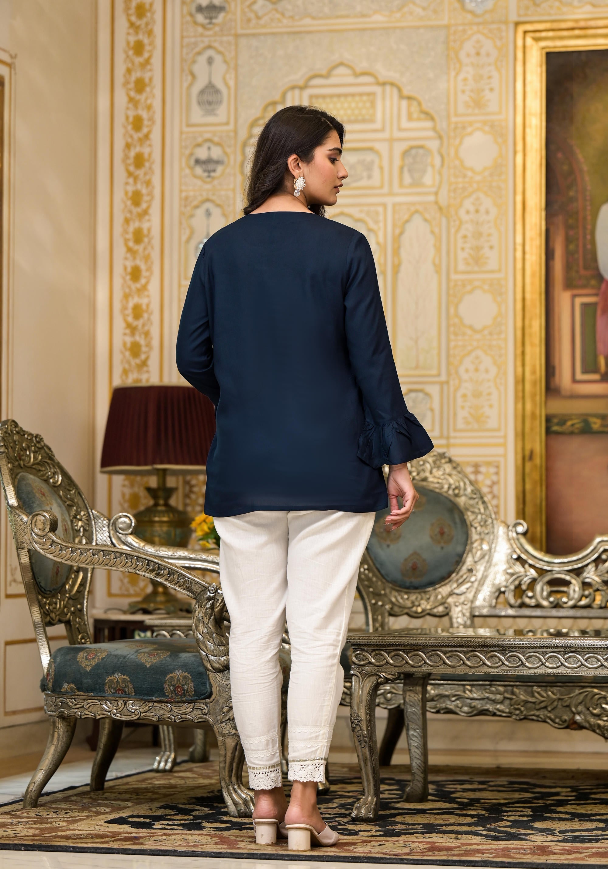 Juniper Women's Navy Blue Solid Rayon Top With Tassels &Doris - Distacart