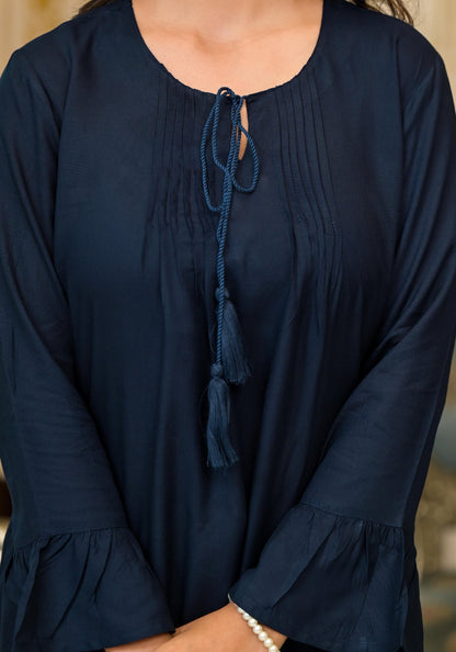 Juniper Women's Navy Blue Solid Rayon Top With Tassels &Doris - Distacart