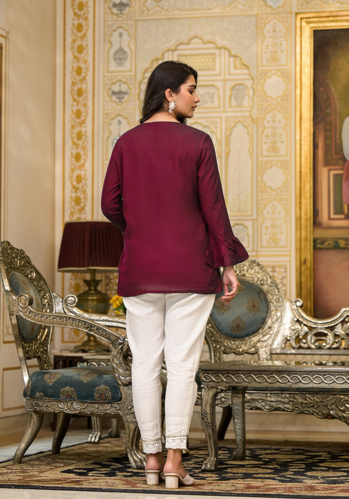 Juniper Women's Plum Solid Rayon Top With Tassels &Doris - Distacart
