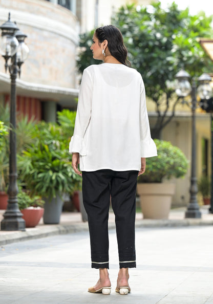 Juniper Women's White Solid Rayon Top With Tassels Doris - Distacart