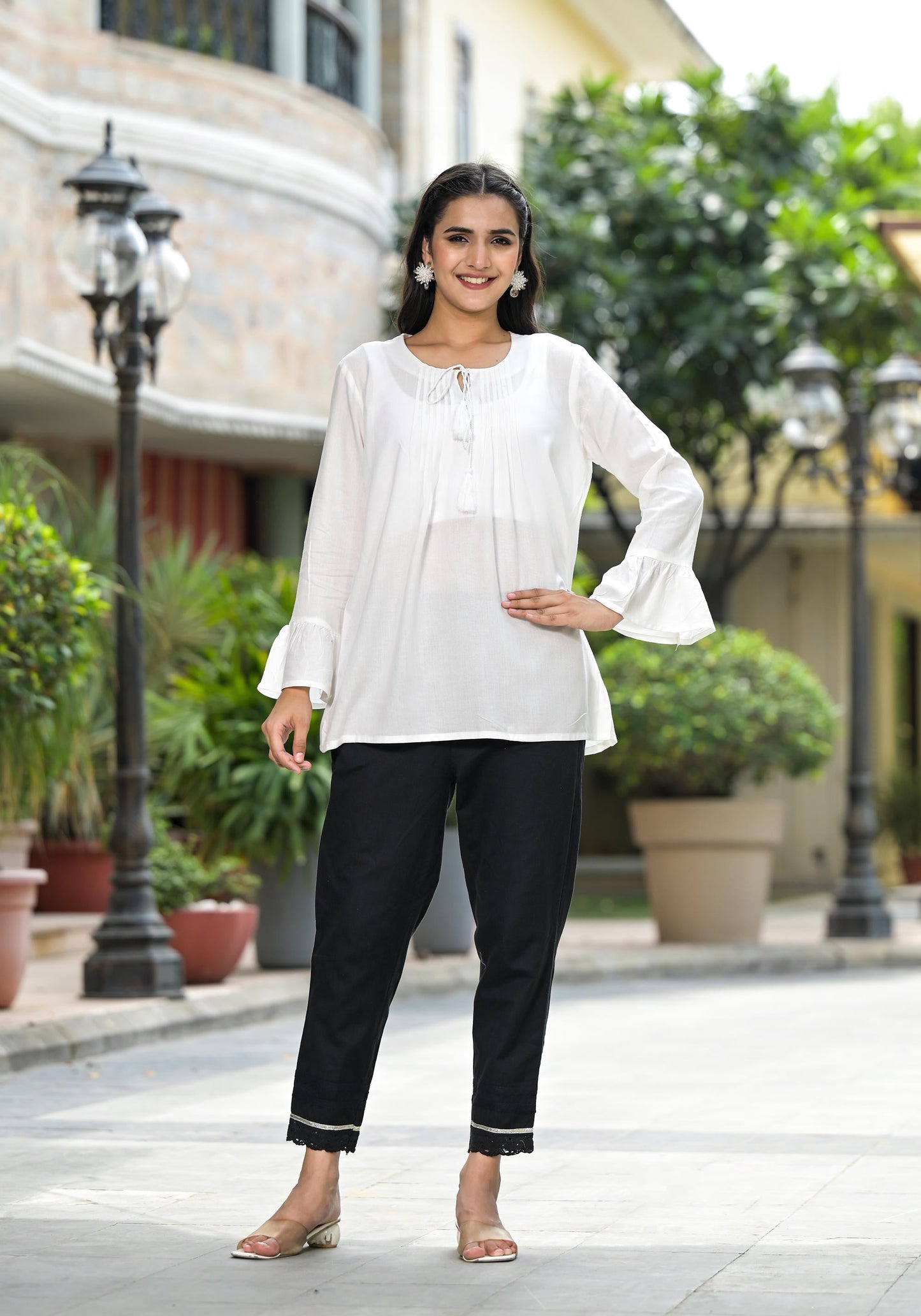 Juniper Women's White Solid Rayon Top With Tassels Doris - Distacart