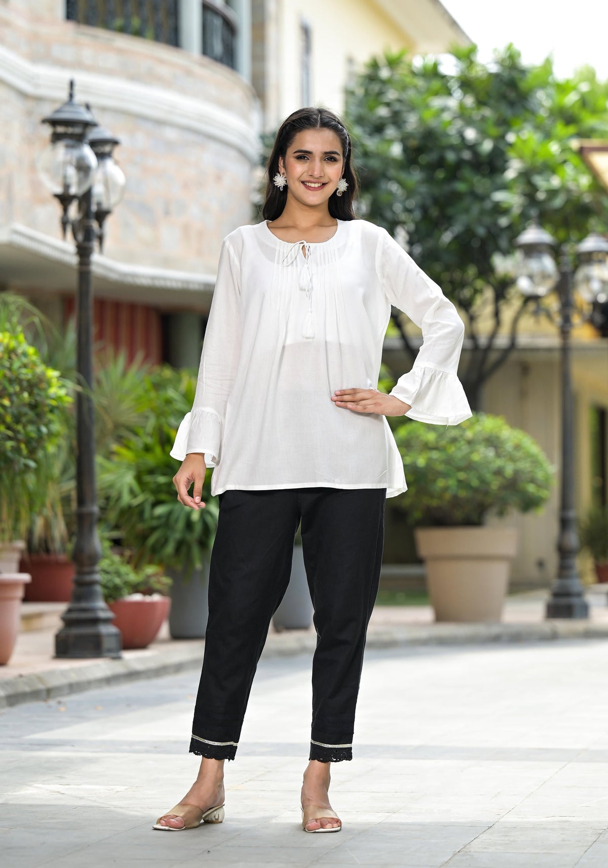 Juniper Women's White Solid Rayon Top With Tassels Doris - Distacart