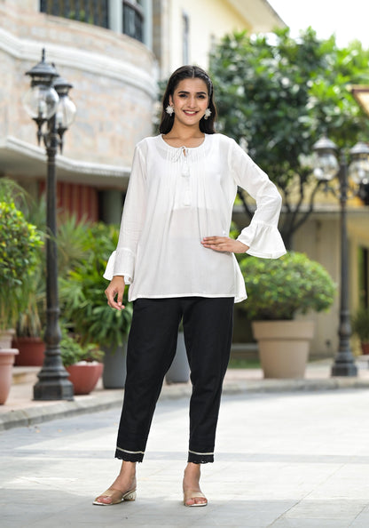 Juniper Women's White Solid Rayon Top With Tassels Doris - Distacart