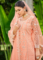 Thumbnail for Pretty Peach Stone & Cording Work Festive Palazzo Suit - Emponline - Distacart