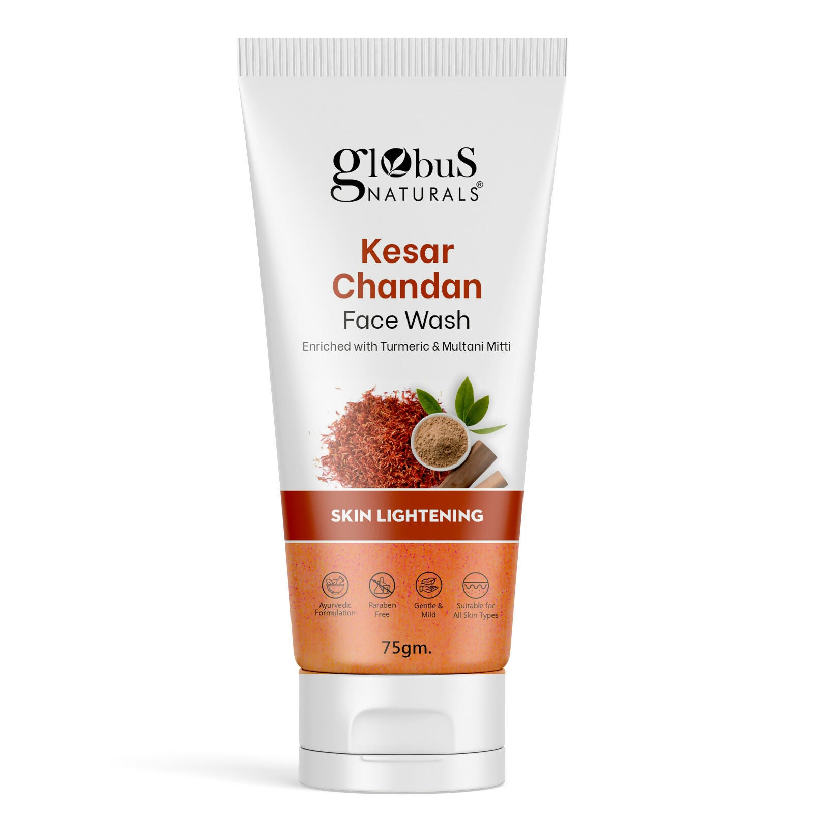 Globus Naturals Kesar Chandan Skin Lightening & Tan Removal Face wash, Suitable For All Skin Types