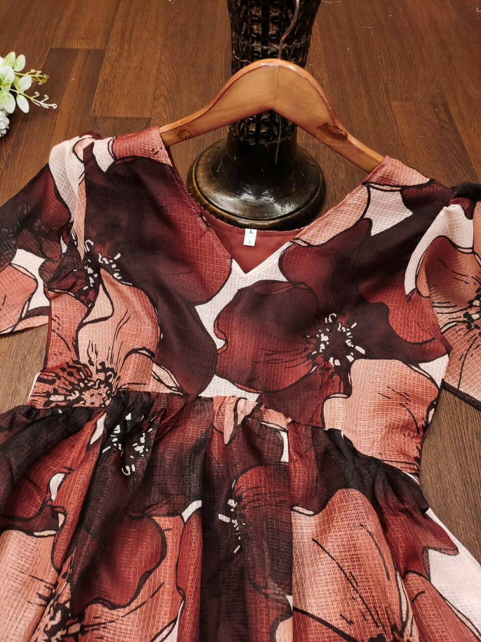 Preksha Creation Women Brown Kota Fabric With Digital Print Gown - Brown - Distacart