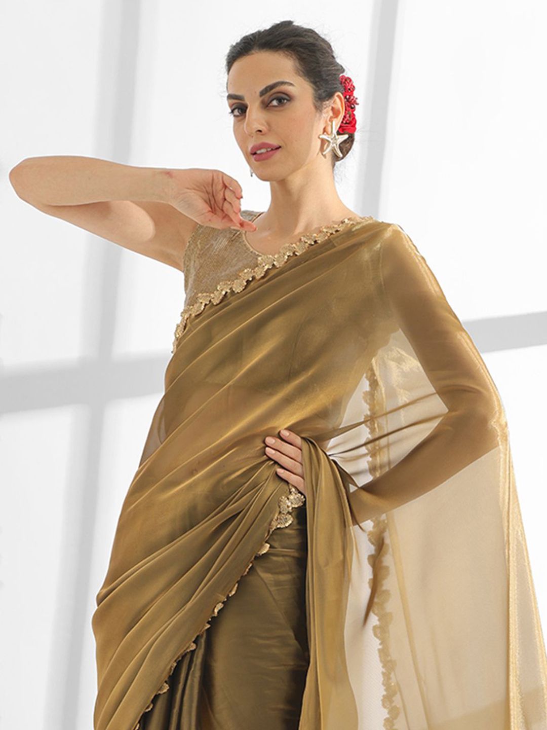 Mitera Sequinned Pure Chiffon Saree