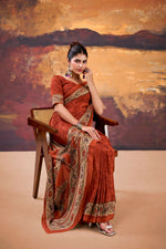 Thumbnail for Vastranavya Orange Crepe Printed Saree with Unstitched Blouse - Distacart
