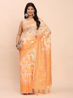 Thumbnail for Astita Linen Cotton Orange Saree