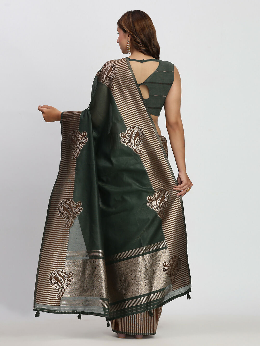 Astita Linen Cotton Dark Green Saree