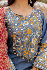 Thumbnail for Teeya Creation Blue Color Cotton Denim Party Wear Real Mirror Work kurti - Distacart