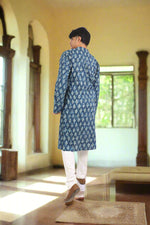 Thumbnail for Souchii Men's Ethnic Printed Pure Cotton Kurta – Indigo Leaf Motif