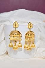 Thumbnail for Beige Traditional Gold-Polished Elephant Design Kundan Jhumka Jhumki Earrings Indian Jewellery For Women & Girls By House of Ree - Distacart
