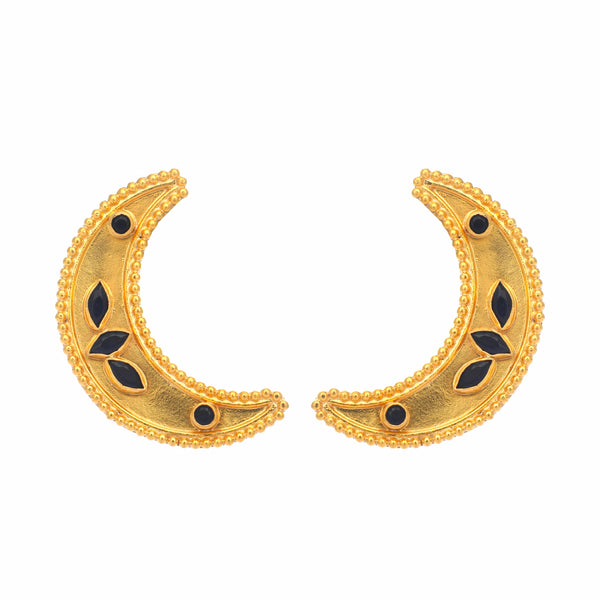 Nuyug 22K Gold-Plated Stone Studded Crescent Shaped Stud Earrings