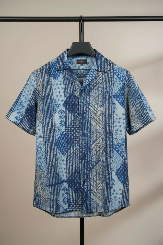 Samudra — Sea Blue Dabu Cotton Shirt by Hilo Design - Dista