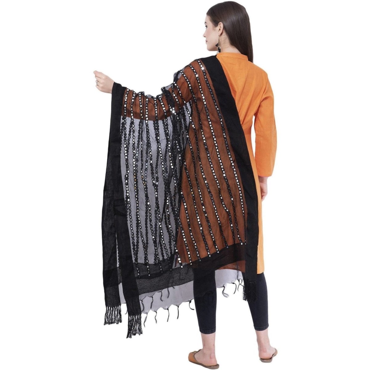 A R Silk Women's Mirror Work Orgenza Cotton Black Dupattas and Chunnis
