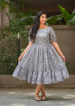 Thumbnail for Preksha Creation Georgette Floral Printed Women Grey Short Gown - Distacart