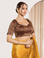 Thumbnail for Joban Fashion Dark Maroon Brocade Padded Blouse With Round Neck Elbow Sleeves - Distacart