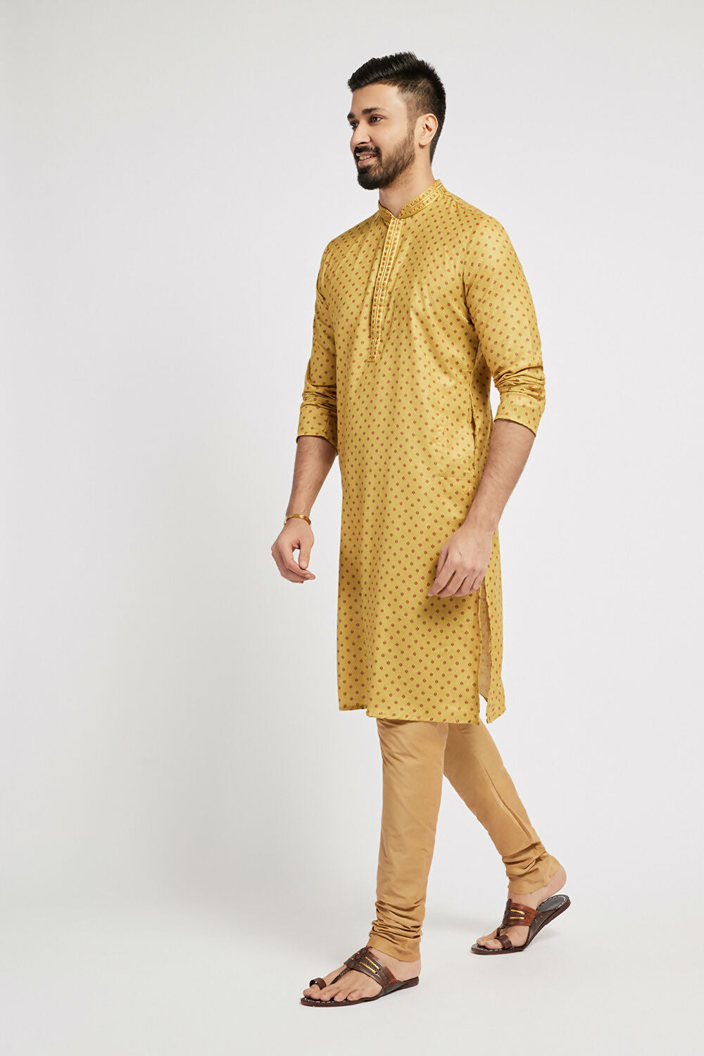 Ethnic India Yellow Men's Kurta Abstract Polyester - Distacart