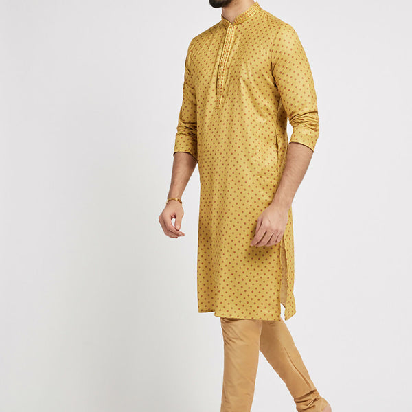 Ethnic India Yellow Men's Kurta Abstract Polyester - Distacart