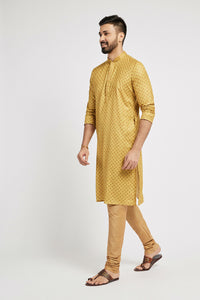 Thumbnail for Ethnic India Yellow Men's Kurta Abstract Polyester - Distacart