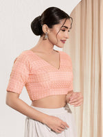Thumbnail for Joban Fashion Peach Crochet Padded Blouse With V Neck Elbow Sleeves - Distacart