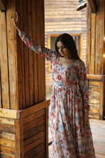 Thumbnail for Aayaa Georgette Gown With Heavy Digital Print - Multi Color - Distacart