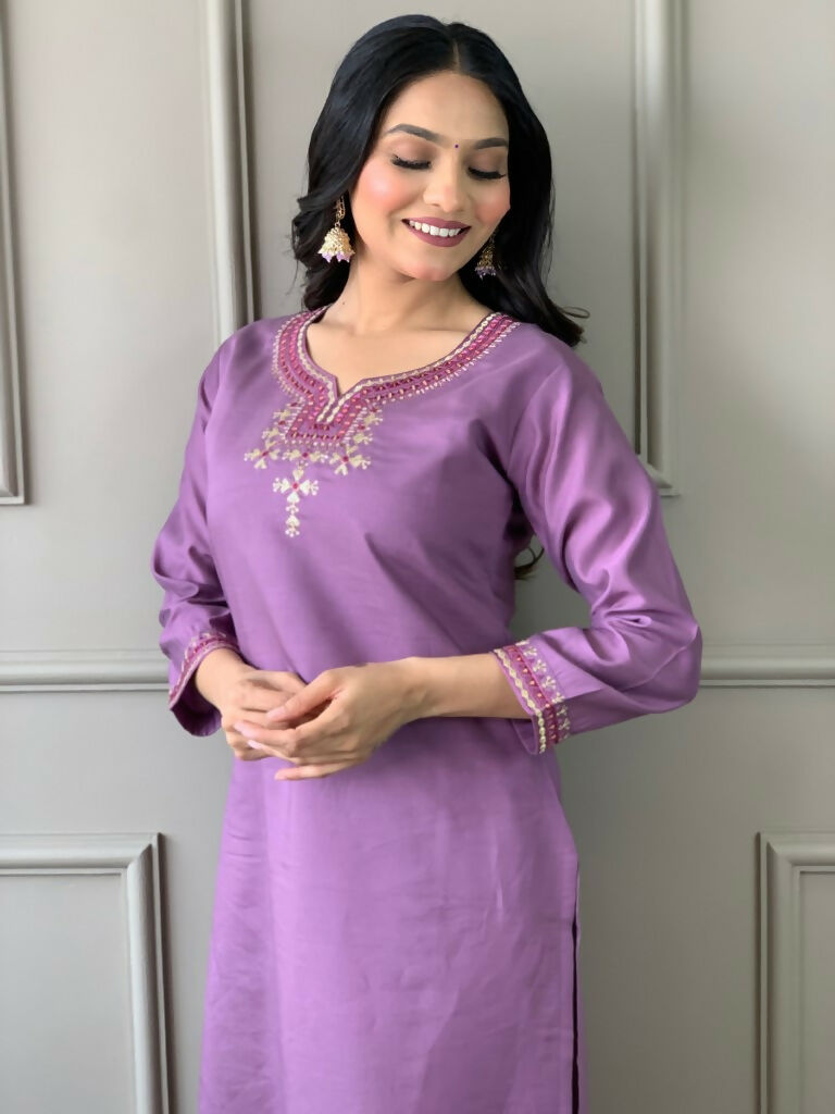 Partywear Designer Purple Viscos Rayon Stitched Suit With Dupatta - Tanisha - Distacart