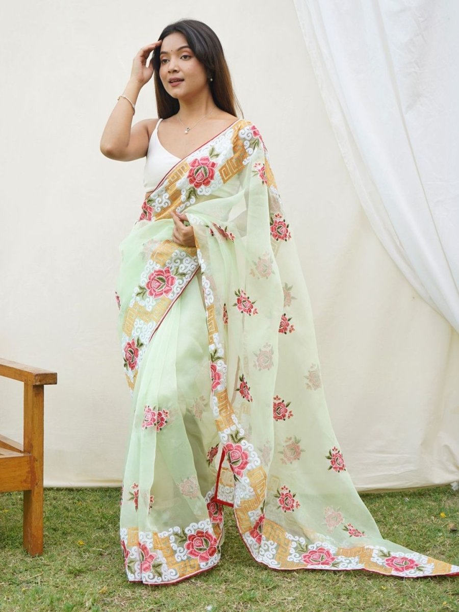 Anouk Floral Embroidered Organza Saree - Distacart