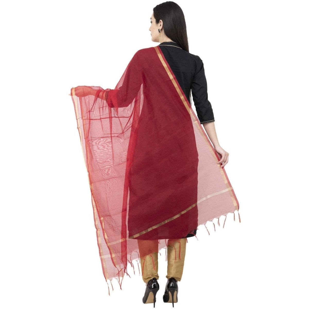 A R SILK Chanderi Piping Regular Dupatta Mehroon Color Dupatta or Chunni
