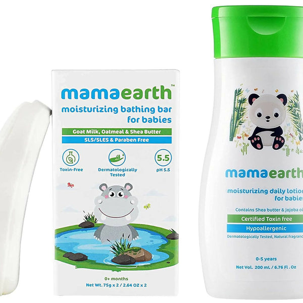 Mamaearth Moisturizing Baby Bathing Soap Bars & Daily Moisturizing Lotion - Distacart