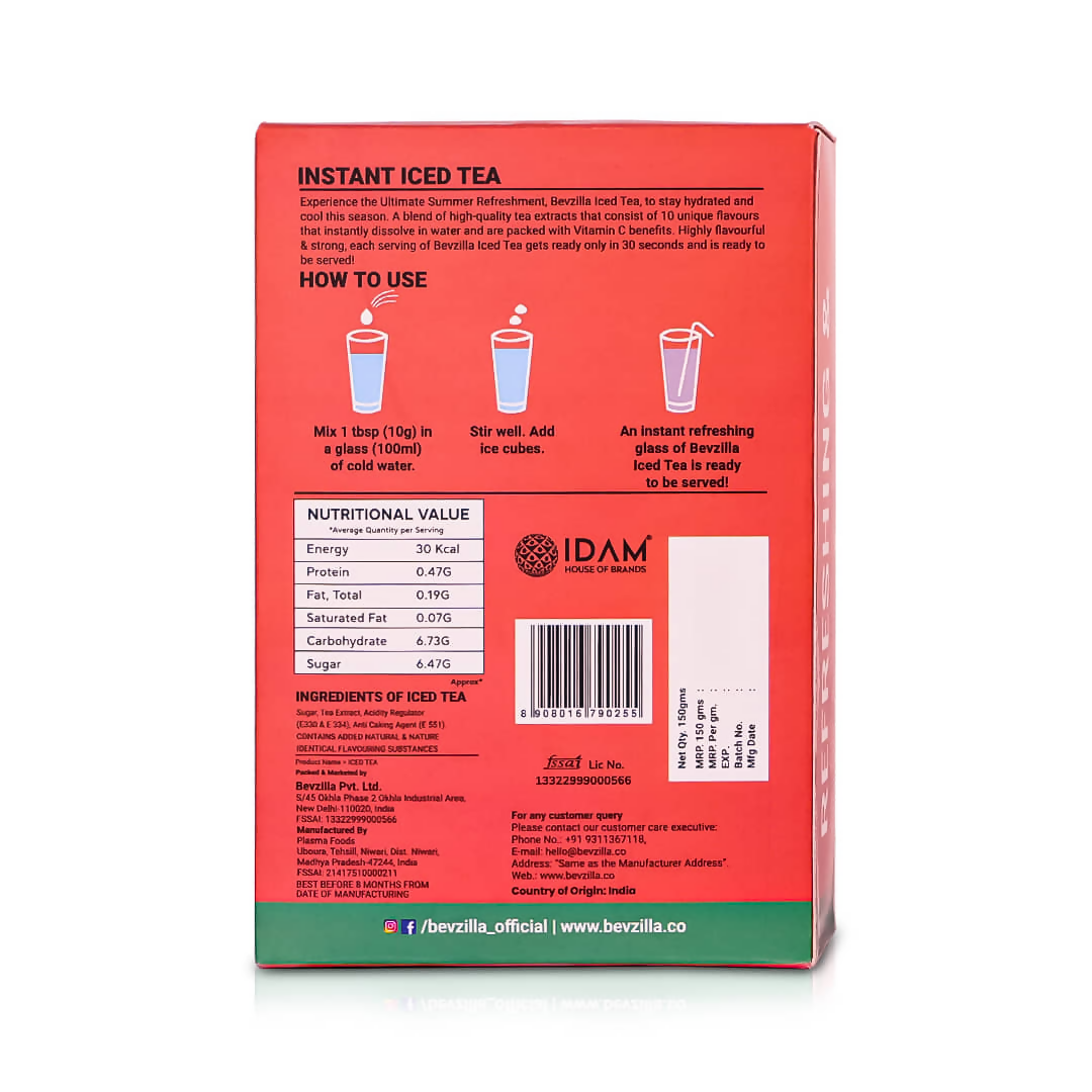 Bevzilla Iced Tea Powder 5 Assorted Flavours Pack