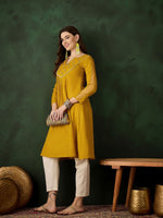 Thumbnail for Sangria Floral Embroidered Thread Work Cotton A-Line Kurta