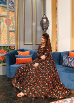 Thumbnail for Aastha Fashion Women's Brown Cotton Silk Digital Printed Anarkali Dress - Distacart