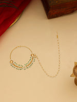 Thumbnail for Ruby Raang 22k Gold Polished Kundan Maharani Nose Ring (Clip On)