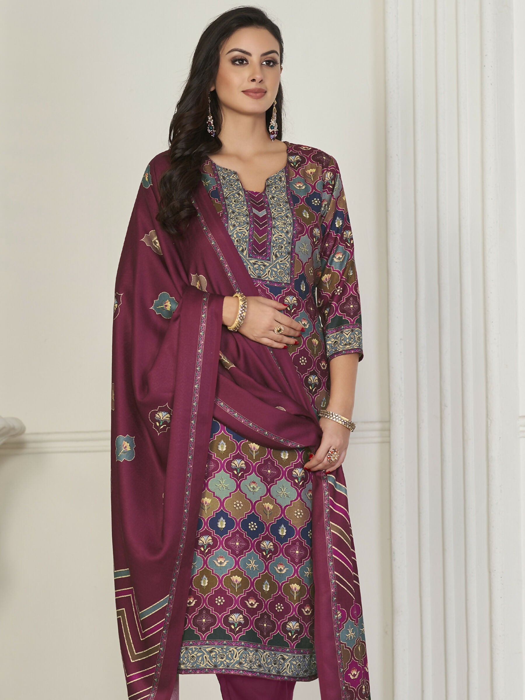 Jyoti Fashion Women's Multicolor Pashmina Digital Printed Kurta with Trouser & Dupatta - Distacart