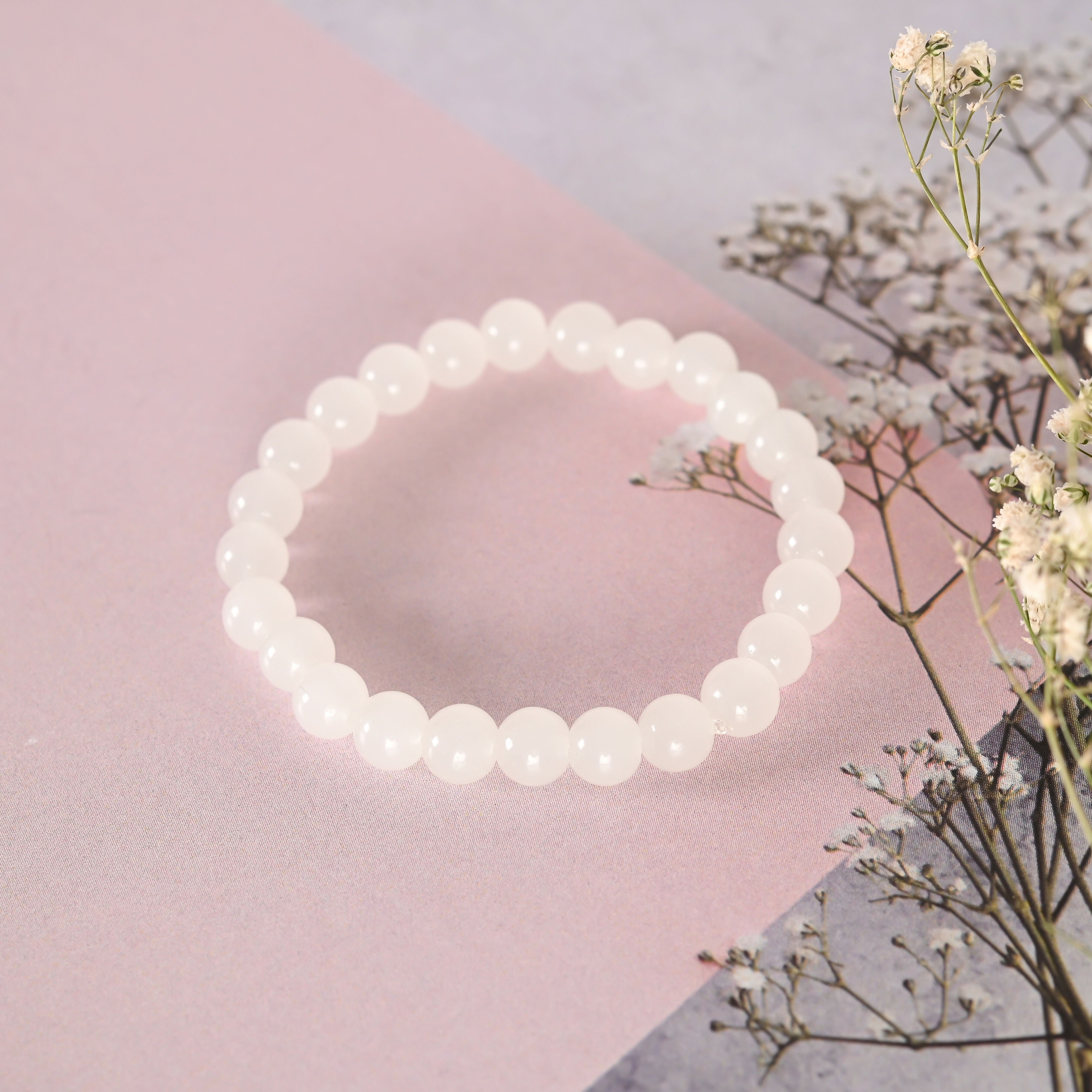 NVR Men & Women White Marbel Crystal Elasticated Bracelet - Distacart