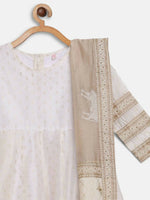 Thumbnail for Ahalyaa Off White Chanderi Anarkali Kids Kurta With Dupatta For Girls - Distacart