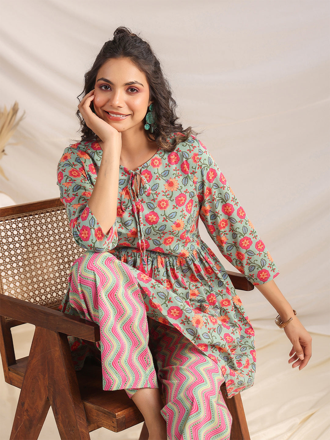 Janasya Sage Cambric Floral Co-Ords - Distacart